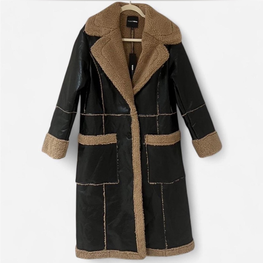 Fashion Nova Black and Tan Teddy Jacket